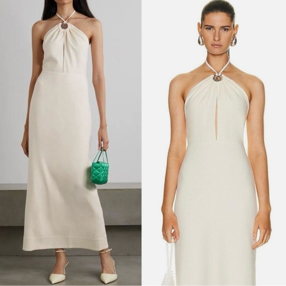 STAUD Abigail Ecru Cream Maxi Halter Swirl Metal Charm Dress - Picture 1 of 10